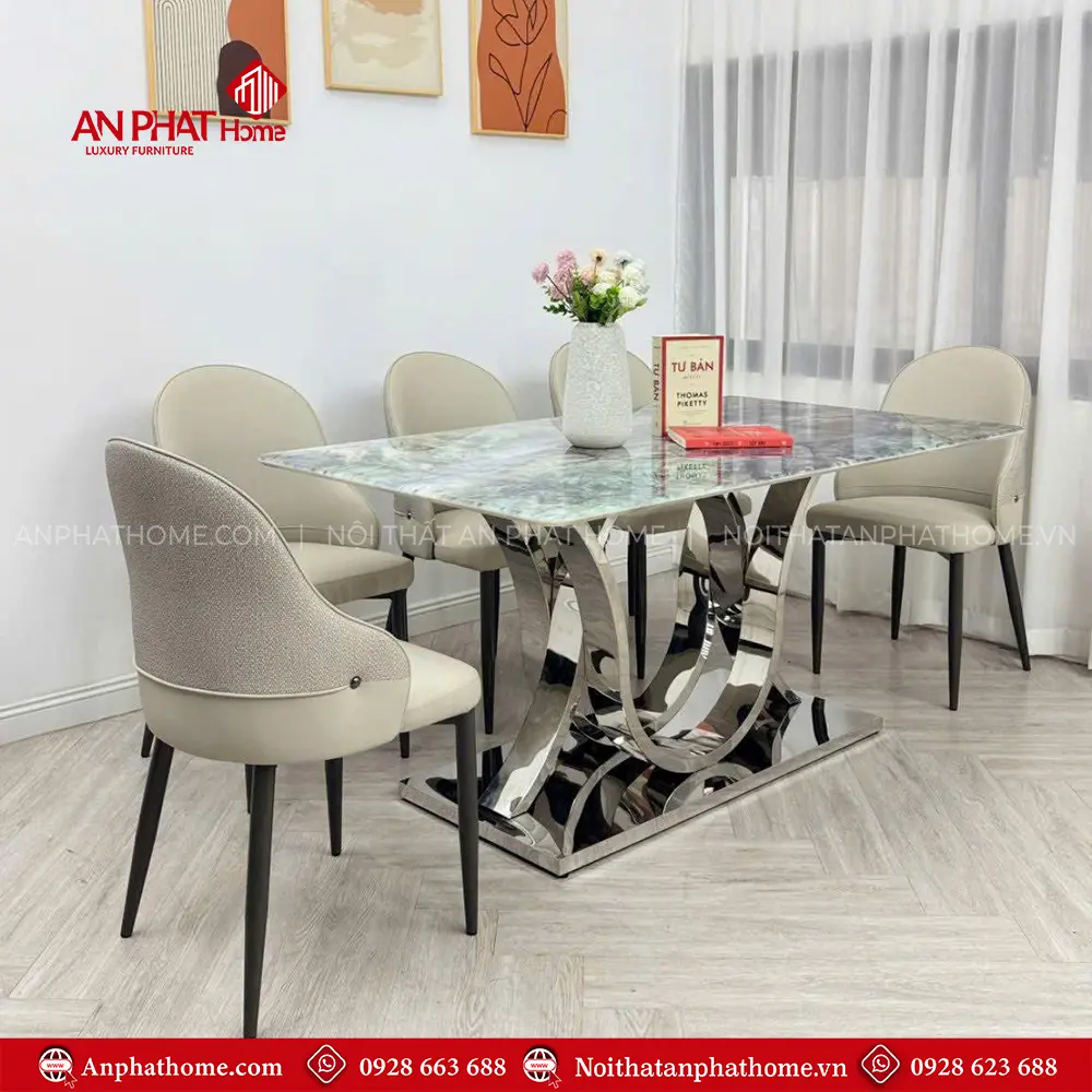 Bộ Bàn Ăn Hiện Đại Mặt Đá Cao Cấp Nhập Khẩu 6 Ghế BA-1989 15 Bộ Bàn Ăn Hiện Đại Mặt Đá Cao Cấp Nhập Khẩu 6 Ghế BA-1989