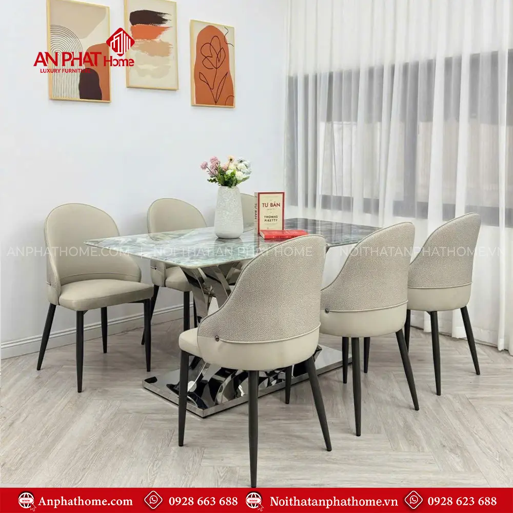 Bộ Bàn Ăn Hiện Đại Mặt Đá Cao Cấp Nhập Khẩu 6 Ghế BA-1989 14 Bộ Bàn Ăn Hiện Đại Mặt Đá Cao Cấp Nhập Khẩu 6 Ghế BA-1989