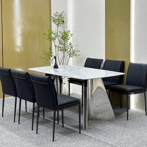 Bộ Bàn Ăn Inox Mặt Đá Ghế Da Cao Cấp Nhập Khẩu BA-1965