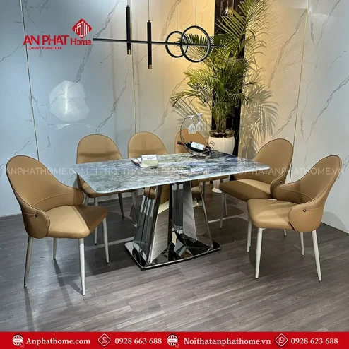 bo ban an khung inox mat da 6 ghe cao cap ba 200700004