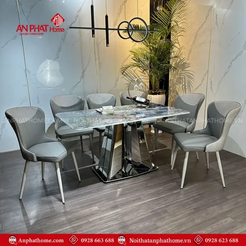 bo ban an khung inox mat da 6 ghe cao cap ba 200700005