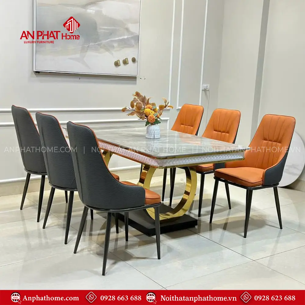 Bộ Bàn Ăn Mặt Đá Kèm Ghế Da Nhập Khẩu Hiện Đại BA-1938 11 Bộ Bàn Ăn Mặt Đá Kèm Ghế Da Nhập Khẩu Hiện Đại BA-1938
