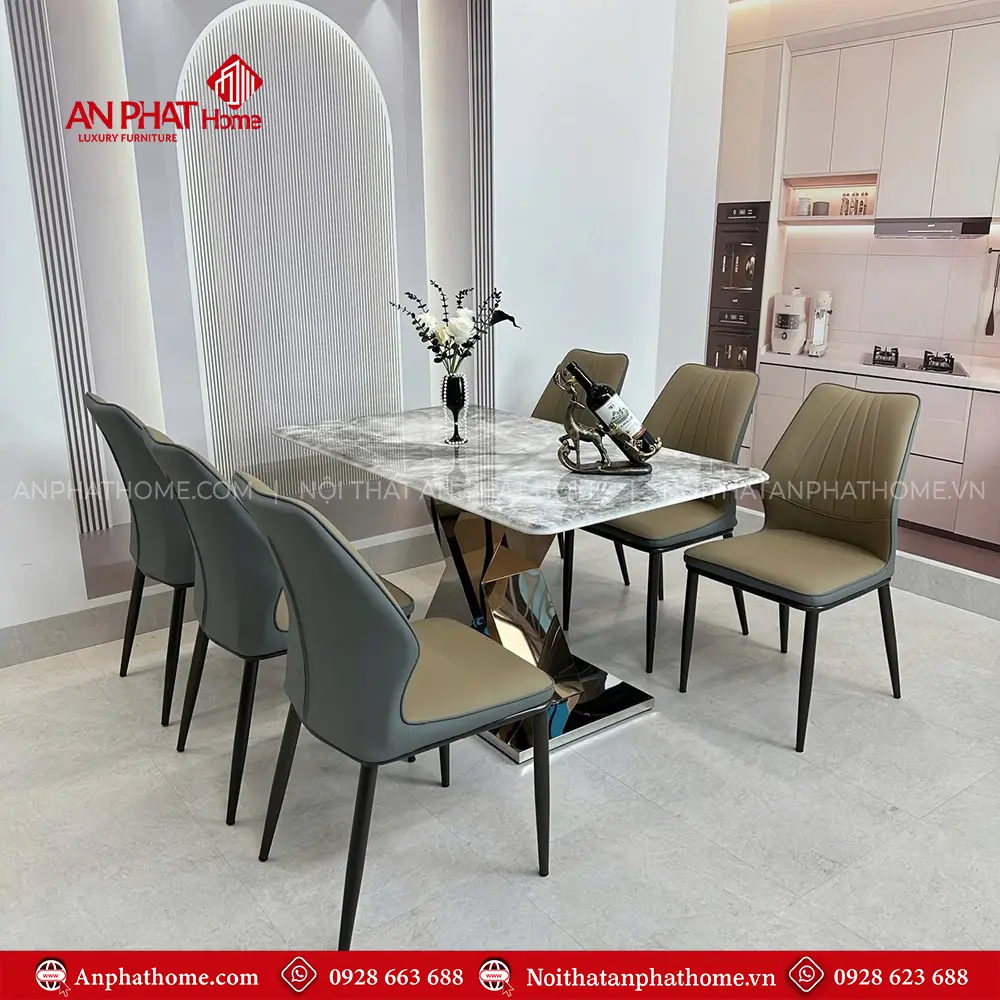 Bộ Bàn Ăn Mặt Đá Thạch Anh 6 Ghế Bọc Da Hiện Đại BA-1951 13 Bộ Bàn Ăn Mặt Đá Thạch Anh 6 Ghế Bọc Da Hiện Đại BA-1951