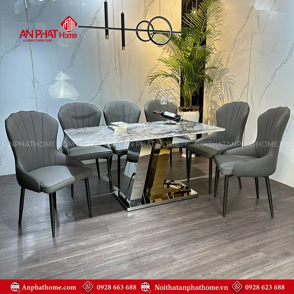 Bộ Bàn Ăn Mặt Đá Thạch Anh 6 Ghế Cao Cấp BA-1975 11 Bộ Bàn Ăn Mặt Đá Thạch Anh 6 Ghế Cao Cấp BA-1975