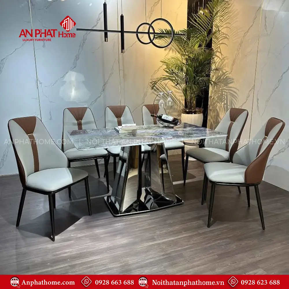 Bộ Bàn Ăn Mặt Đá Thạch Anh 6 Ghế Da Nhập Khẩu BA-1973 11 Bộ Bàn Ăn Mặt Đá Thạch Anh 6 Ghế Da Nhập Khẩu BA-1973