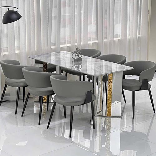 Bộ Bàn Ăn Mặt Đá Thạch Anh 6 Ghế Nhập Khẩu BA-2019