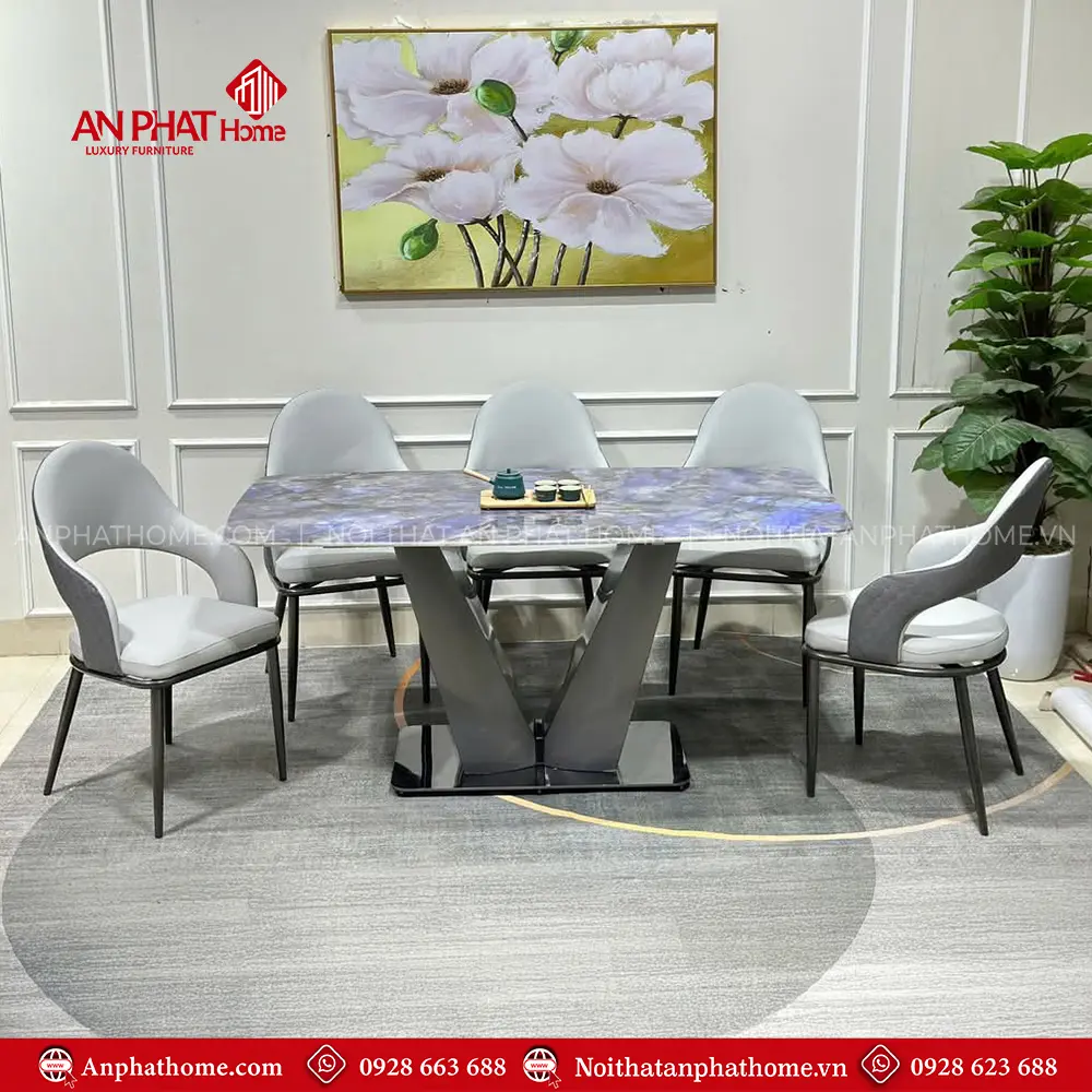 Bộ Bàn Ăn Mặt Đá Thạch Anh Chân Chữ V Nhập Khẩu Đẹp BA-1927 10 Bộ Bàn Ăn Mặt Đá Thạch Anh Chân Chữ V Nhập Khẩu Đẹp BA-1927