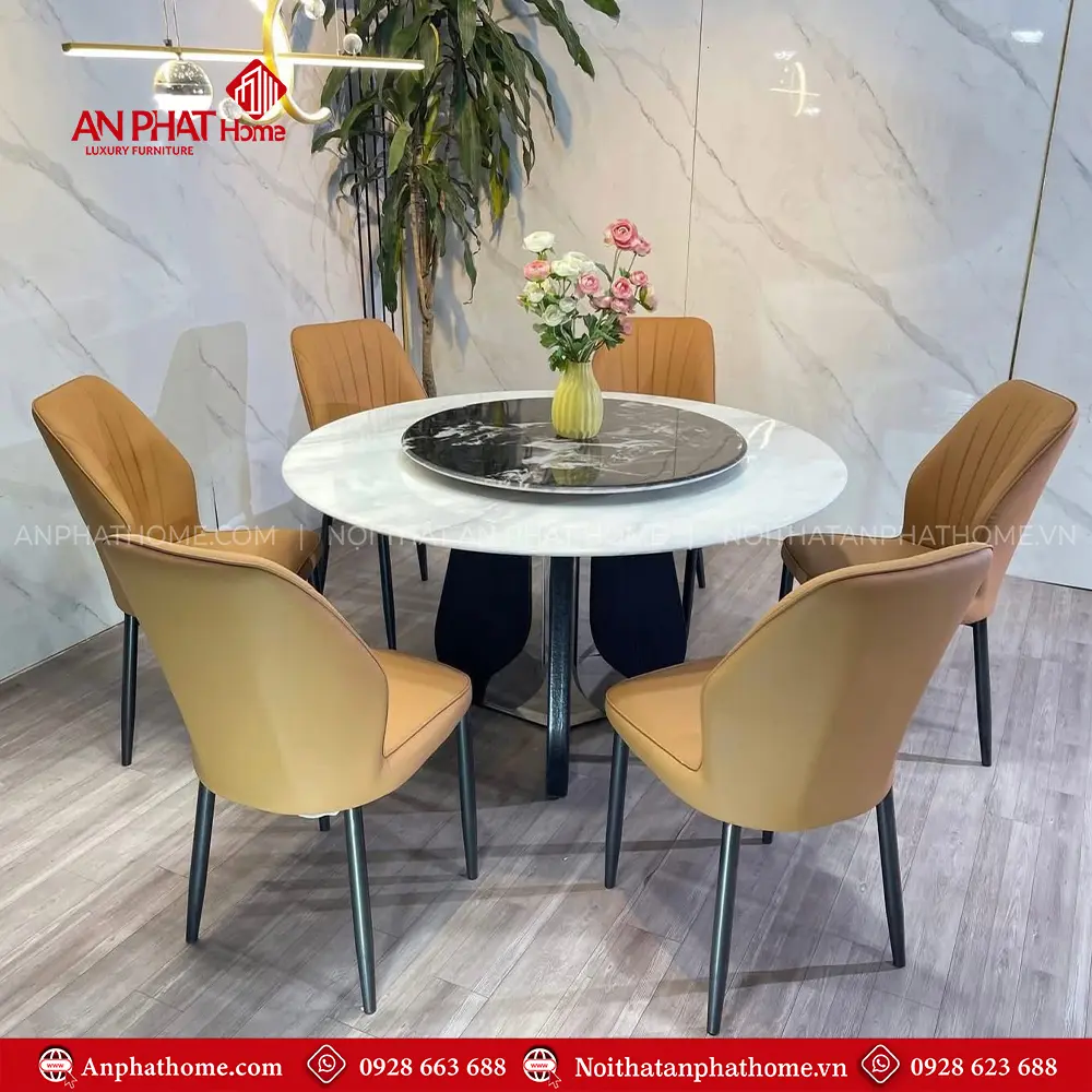Bộ Bàn Ăn Tròn Xoay Mặt Đá Thạch Anh 6 Ghế Hiện Đại BA-1974 10 Bộ Bàn Ăn Tròn Xoay Mặt Đá Thạch Anh 6 Ghế Hiện Đại BA-1974