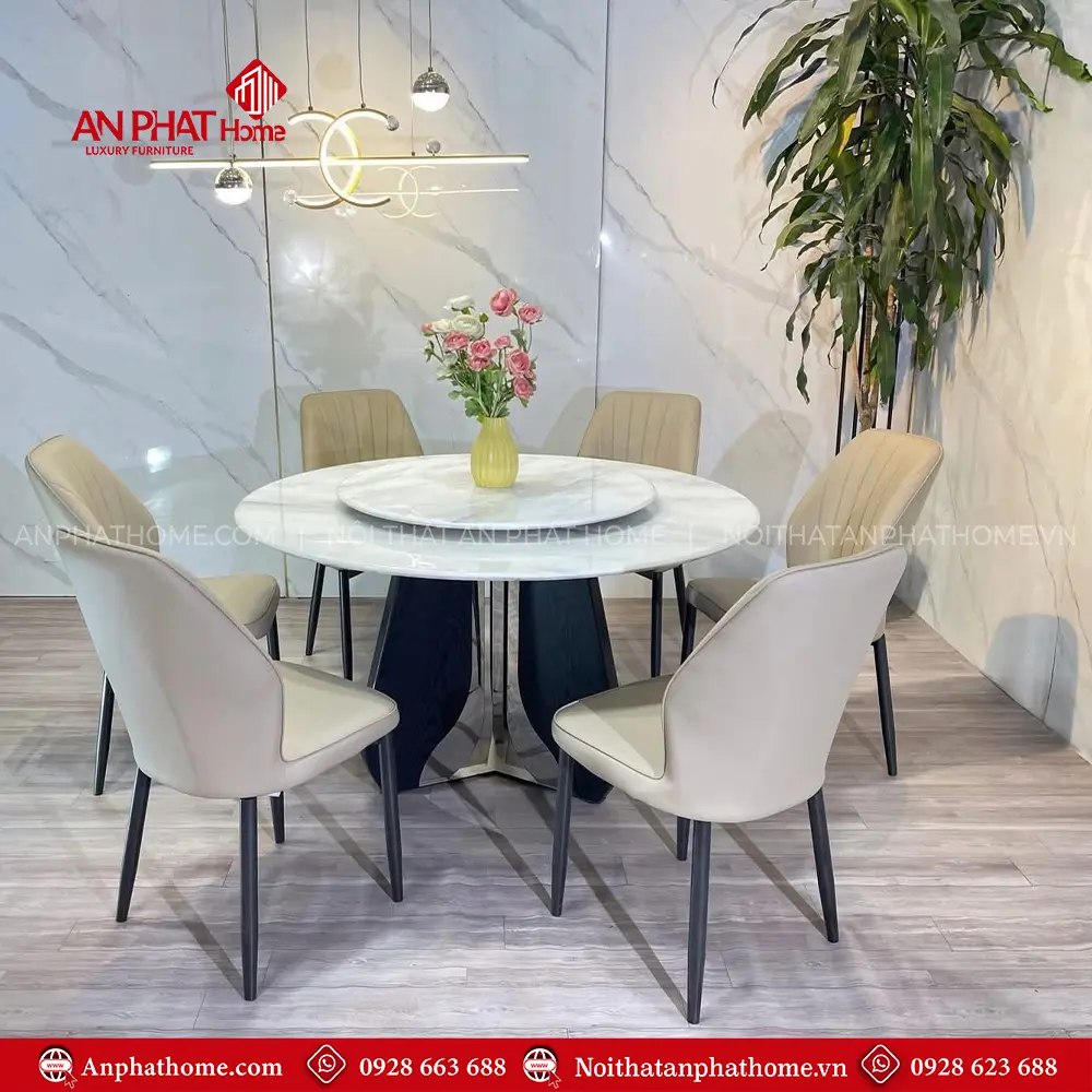 Bộ Bàn Ăn Tròn Xoay Mặt Đá Thạch Anh 6 Ghế Hiện Đại BA-1974 11 Bộ Bàn Ăn Tròn Xoay Mặt Đá Thạch Anh 6 Ghế Hiện Đại BA-1974