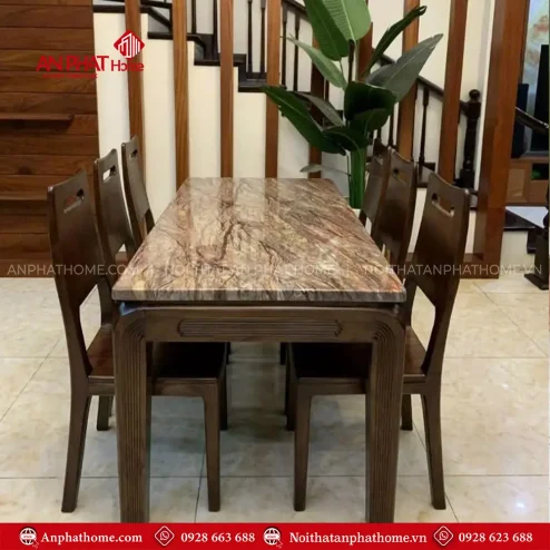 Mẫu Bộ Bàn Ăn Mặt Đá Gỗ Sồi 6 ghế BA-2054