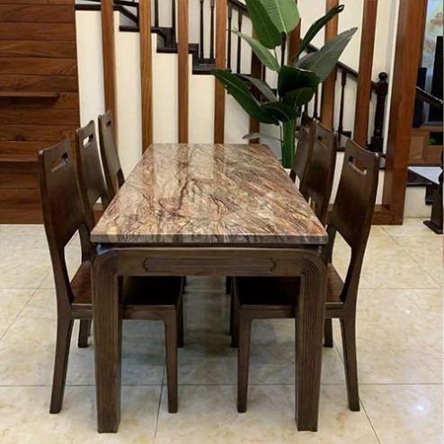 Mẫu Bộ Bàn Ăn Mặt Đá Gỗ Sồi 6 ghế BA-2054