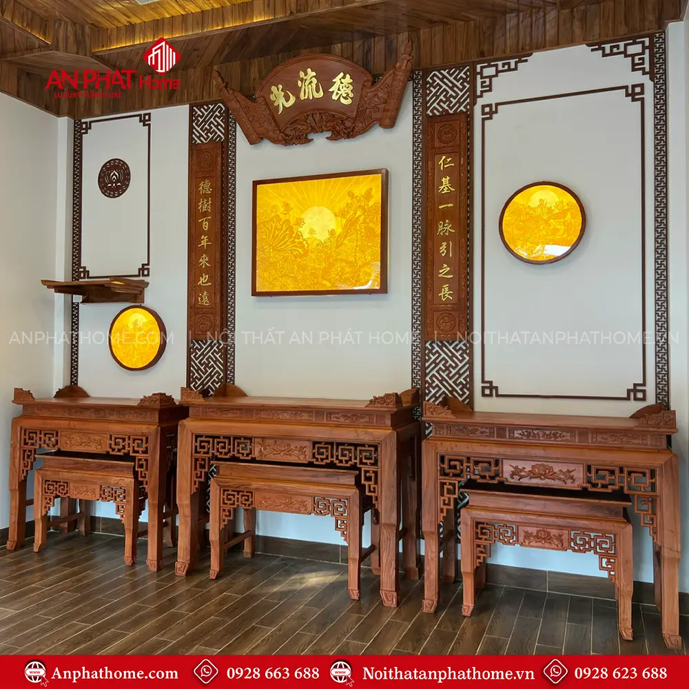 Phòng Thờ Phật Kết Hợp Gia Tiên Nội Ngoại 3 Bàn BT-2414 8 Phòng Thờ Phật Kết Hợp Gia Tiên Nội Ngoại 3 Bàn BT-2414