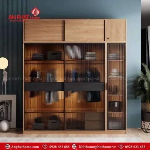 Tủ áo cánh kính có kệ trang trí TA-695