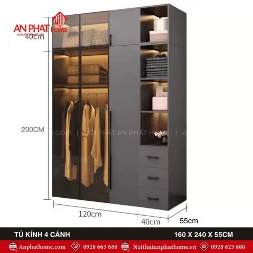Tu dung quan ao canh kinh hien dai TA 681 6
