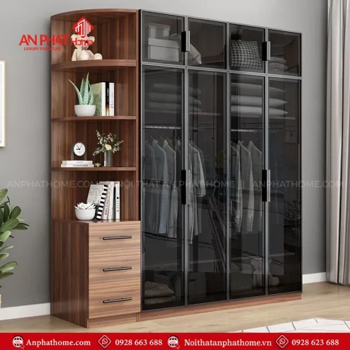Tủ quần áo cánh kính có kệ trang trí TA-689