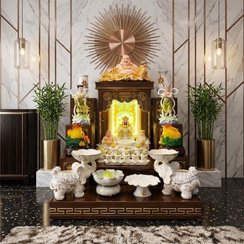 Bàn Thần Tài Đẹp Hiện Đại Mái Bằng BT-2695