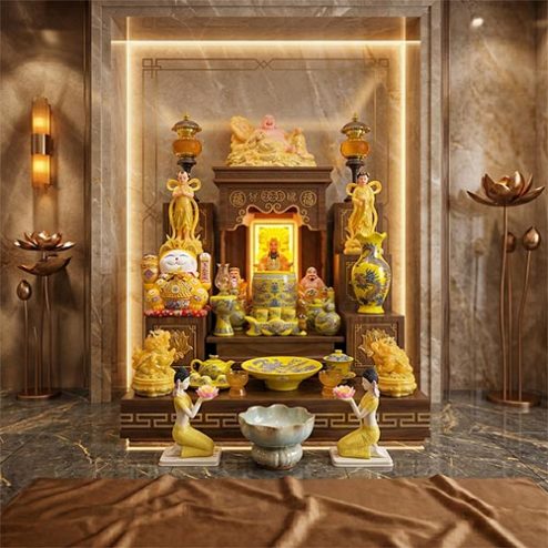 Ban Thần Tài Ông Địa Đủ Đồ Thờ Đắp Nổi Bát Tràng BT-2699