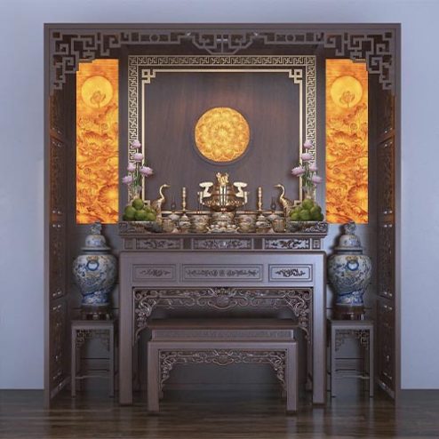 Bàn Thờ Chung Cư Gỗ Gụ Có Vách 2 Bên BT-2592