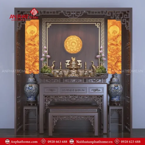 Bàn Thờ Chung Cư Gỗ Gụ Có Vách 2 Bên BT-2592