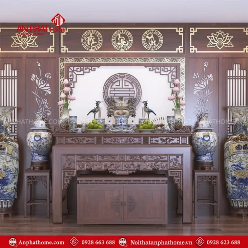 Bàn Thờ Đẹp Hiện Đại Kết Hợp Vách Ốp Phòng Thờ BT-2419