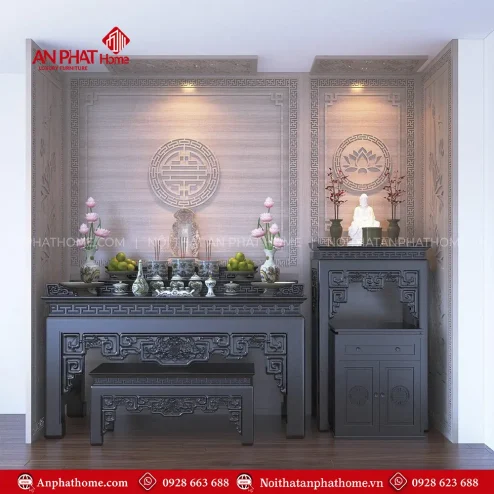 Bàn Thờ Đẹp Kết Hợp Phật Và Gia Tiên BT-2372