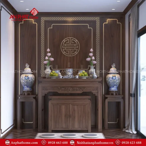 Bàn Thờ Đẹp Kết Hợp Vách Ốp Trang Trí BT-2433