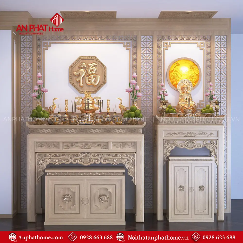 Bàn Thờ Gia Tiên Kết Hợp Bàn Thờ Phật BT-2362 3 Bàn Thờ Gia Tiên Kết Hợp Bàn Thờ Phật BT-2362