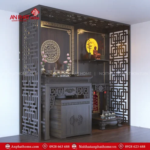 Bàn Thờ Gia Tiên Kết Hợp Bàn Treo Phật Và Ban Thần Tài BT-2382