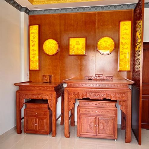 Bàn Thờ Gia Tiên Tủ Thờ Đẹp Kết Hợp Bàn Thờ Phật Gỗ Gõ Đỏ BT-2563