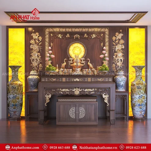 Bàn Thờ Gỗ Gụ Dát Vàng Cao Cấp BT-2342