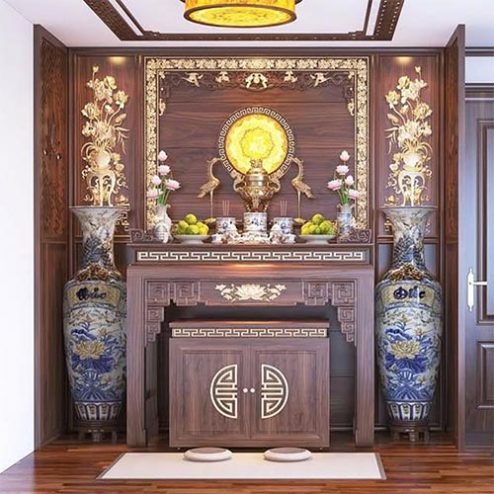 Bàn Thờ Hiện Đại Triện Sen Dát Vàng BT-2359