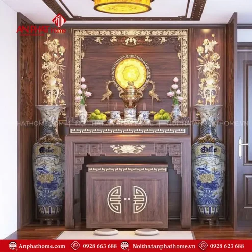 Bàn Thờ Hiện Đại Triện Sen Dát Vàng BT-2359