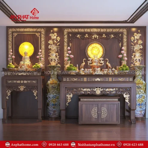 Bàn Thờ Phật Kết Hợp Gia Tiên Dát Vàng BT-2363