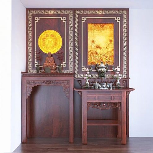 Bàn Thờ Phật Kết Hợp Gia Tiên Nhỏ Gọn BT-2322