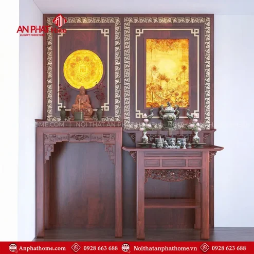 Bàn Thờ Phật Kết Hợp Gia Tiên Nhỏ Gọn BT-2322