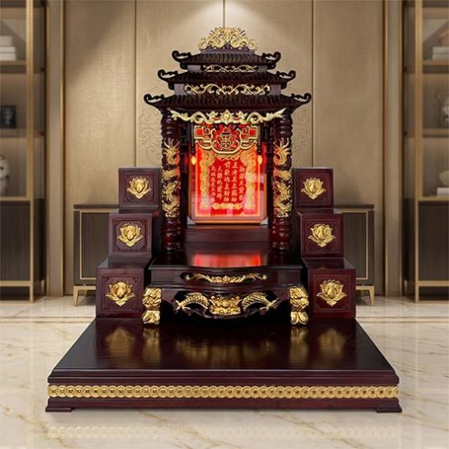 Bàn Thờ Thần Tài Đẹp 3 Mái Gỗ Sồi BT-2687
