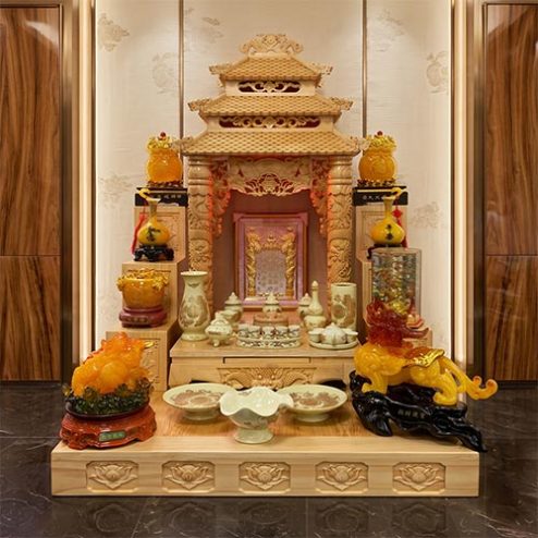 Bàn Thờ Thần Tài Thổ Địa Đẹp Đồ Thờ Men Vàng Bát Tràng BT-2723
