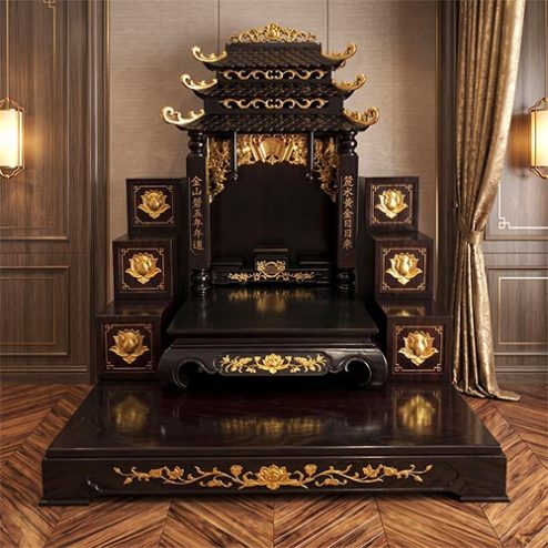 Bàn Thờ Thần Tài Thổ Địa Mái Chùa Gỗ Hương Cao Cấp BT-2724