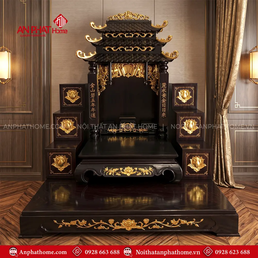 Bàn Thờ Thần Tài Thổ Địa Mái Chùa Gỗ Hương Cao Cấp BT-2724 5 Bàn Thờ Thần Tài Thổ Địa Mái Chùa Gỗ Hương Cao Cấp BT-2724