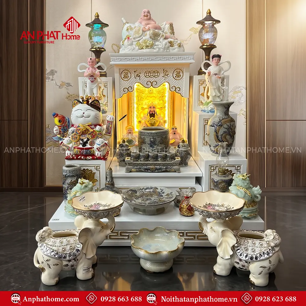 Bàn Thờ Thần Tài Thổ Địa Trắng Mái Bằng Đồ Thờ Men Rạn Bát Tràng BT-2730 5 Bàn Thờ Thần Tài Thổ Địa Trắng Mái Bằng Đồ Thờ Men Rạn Bát Tràng BT-2730