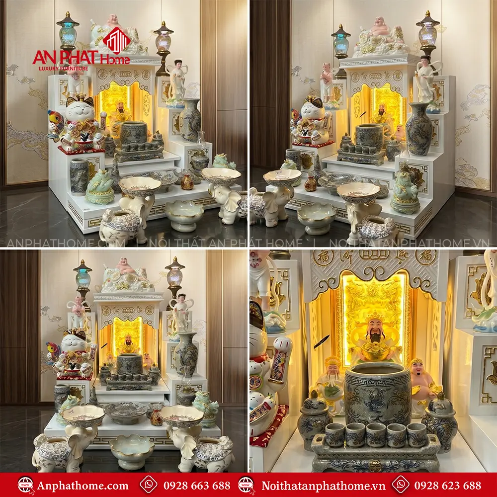 Bàn Thờ Thần Tài Thổ Địa Trắng Mái Bằng Đồ Thờ Men Rạn Bát Tràng BT-2730 6 Bàn Thờ Thần Tài Thổ Địa Trắng Mái Bằng Đồ Thờ Men Rạn Bát Tràng BT-2730
