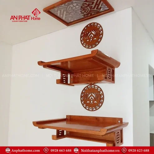 Bàn Thờ Treo Tường Gỗ Sồi 2 Tầng Cho Nhà Nhỏ Gọn BT-2644
