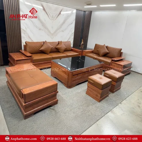 Bộ Bàn Ghế Sofa Gỗ Phòng Khách Gỗ Hương Đá Cao Cấp F-1325