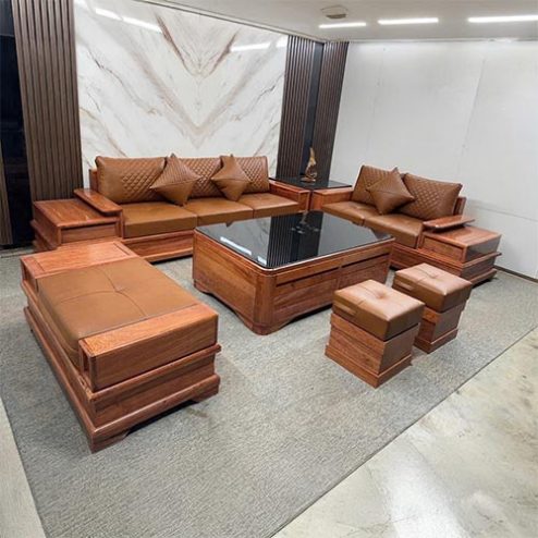 Bộ Bàn Ghế Sofa Gỗ Phòng Khách Gỗ Hương Đá Cao Cấp F-1325