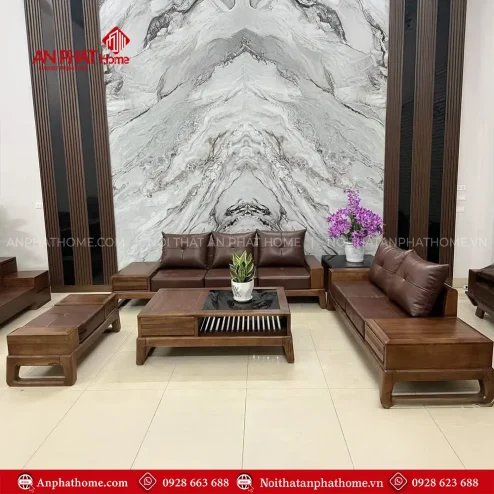 Bộ Bàn Ghế Sofa Gỗ Sồi Nga 2 Văng Hiện Đại F-1315