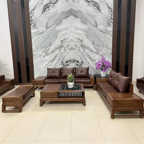 Bộ Bàn Ghế Sofa Gỗ Sồi Nga 2 Văng Hiện Đại F-1315