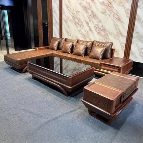Bộ Bàn Ghế Sofa Góc Chữ L Gỗ Sồi Hiện Đại F-1321