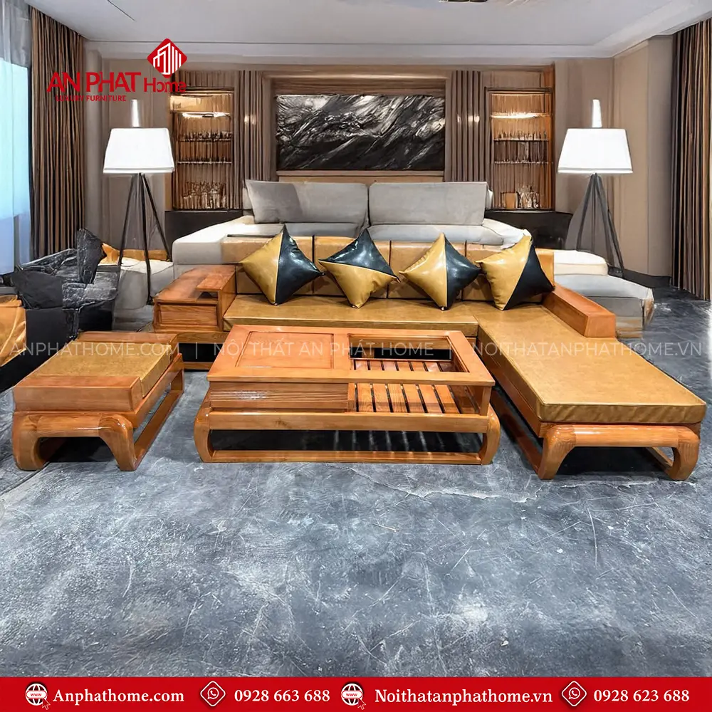 Bộ Bàn Ghế Sofa Góc Gỗ Gõ Đỏ Cao Cấp F-1303 8 Bộ Bàn Ghế Sofa Góc Gỗ Gõ Đỏ Cao Cấp F-1303