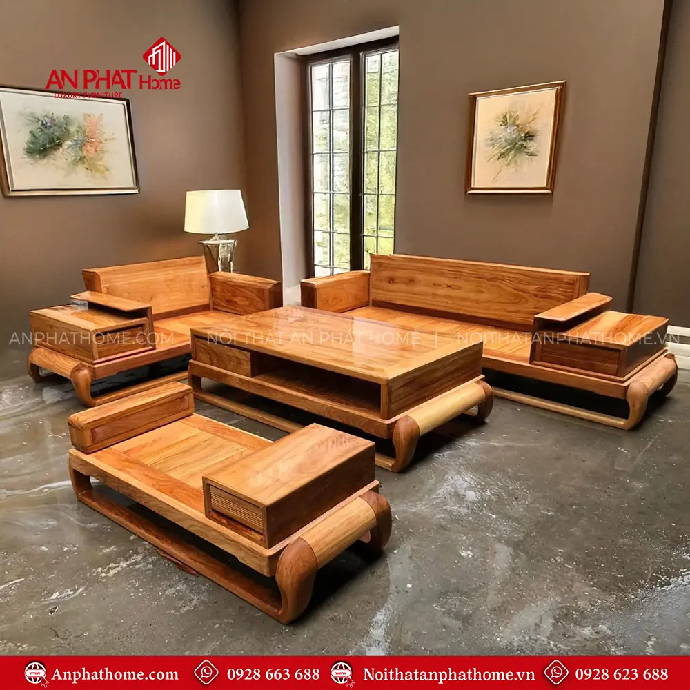 Bộ Bàn Ghế Sofa Góc Gỗ Gõ Đỏ Cao Cấp F-1303 7 Bộ Bàn Ghế Sofa Góc Gỗ Gõ Đỏ Cao Cấp F-1303