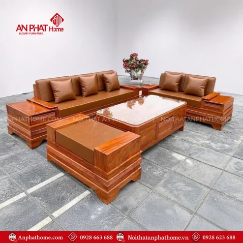 Bộ Bàn Ghế Sofa Góc Gỗ Hương Đá Cao Cấp F-1305